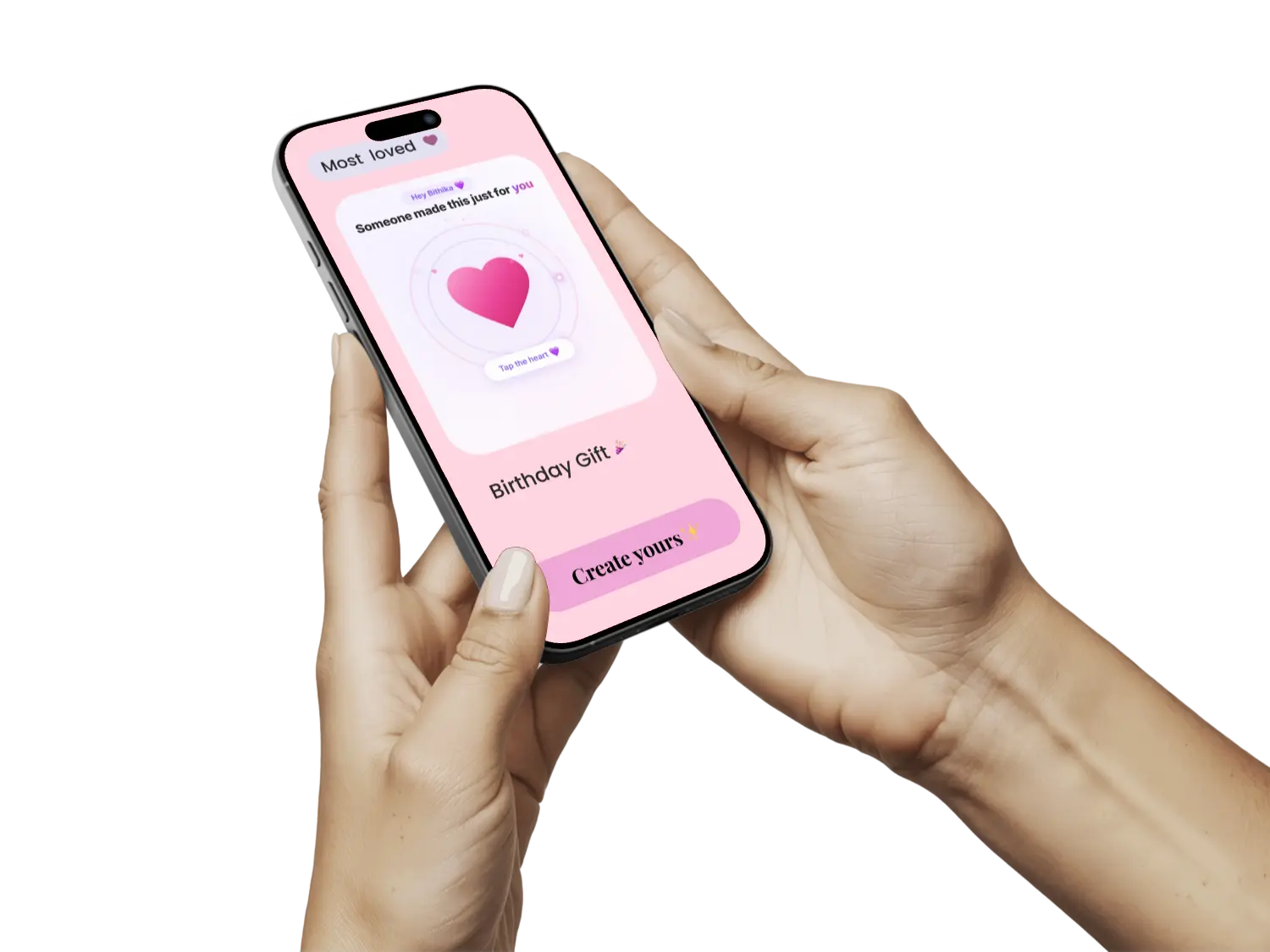 Hand using HeartCraft app on phone